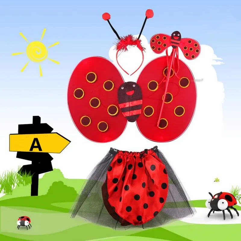 Bee Wings Antenna Headband Fairy Wand Skirt Costume Set Performance Props Girls Princess Gifts Party Dress Decoration Purim