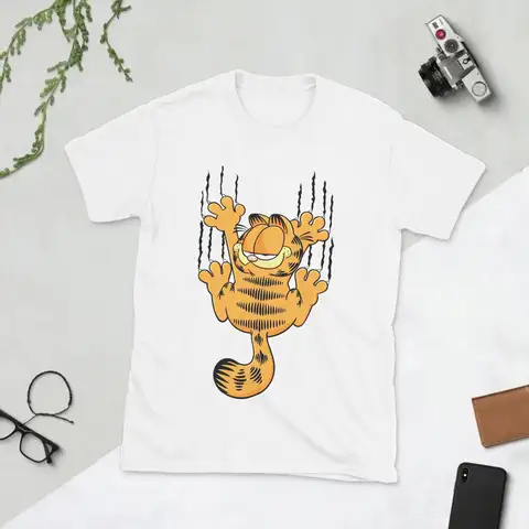 Men's Cartoon G-Garfields T Shirt Cat Pure Cotton Clothes Funny Short Sleeve Crew Neck Tees Plus Size T-Shirts