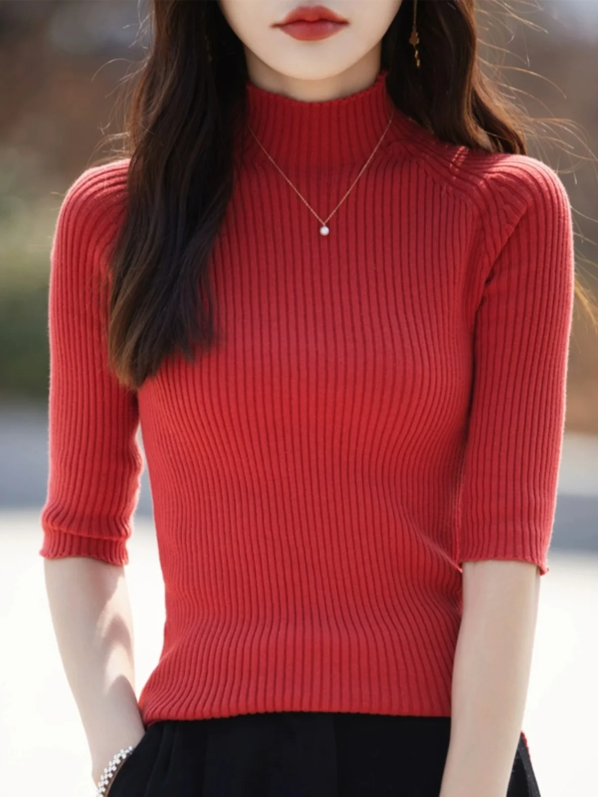 

Трикотажная футболка из чистого хлопка ort Sve с высоким воротником, универсальный базовый слой, топ Five Sve Spring New Sle Commute Sle