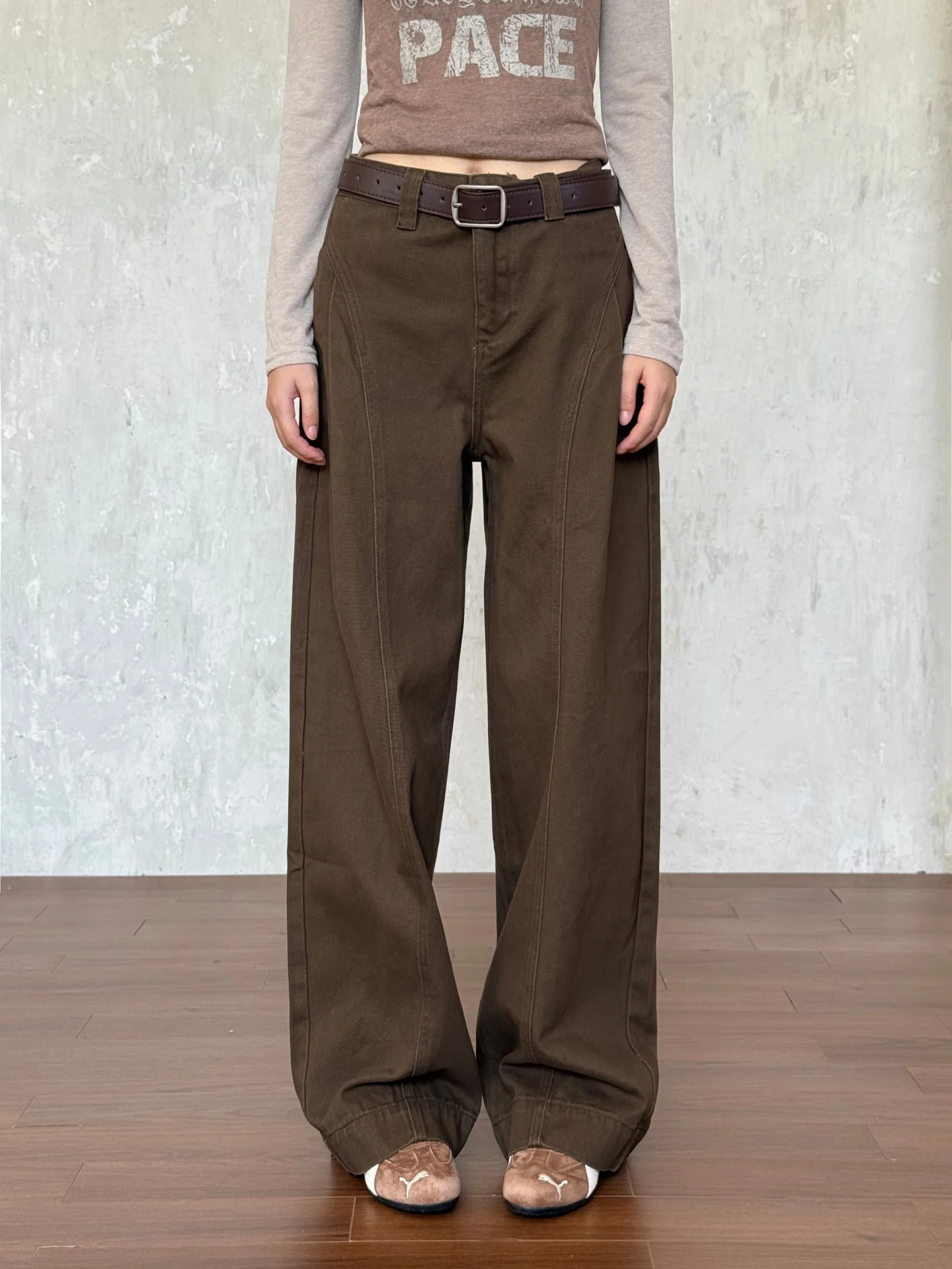 

Винтажные свободные повседневные брюки в стиле Тан для женщин, универсальные, из чистого хлопка, с широкими штанинами, кофейного цвета, с низкой талией, с вышивкой