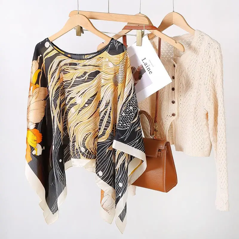 

Женский пуловер с принтом Li Brocade, солнцезащитный шарф, шелковый имитационный летний модный аксессуар ex Other Sle