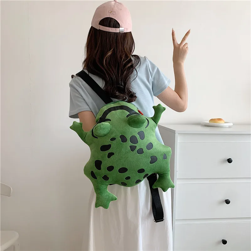 Women Funny Frog backpack net red plush frog bag ins girl new cartoon cute schoolbag