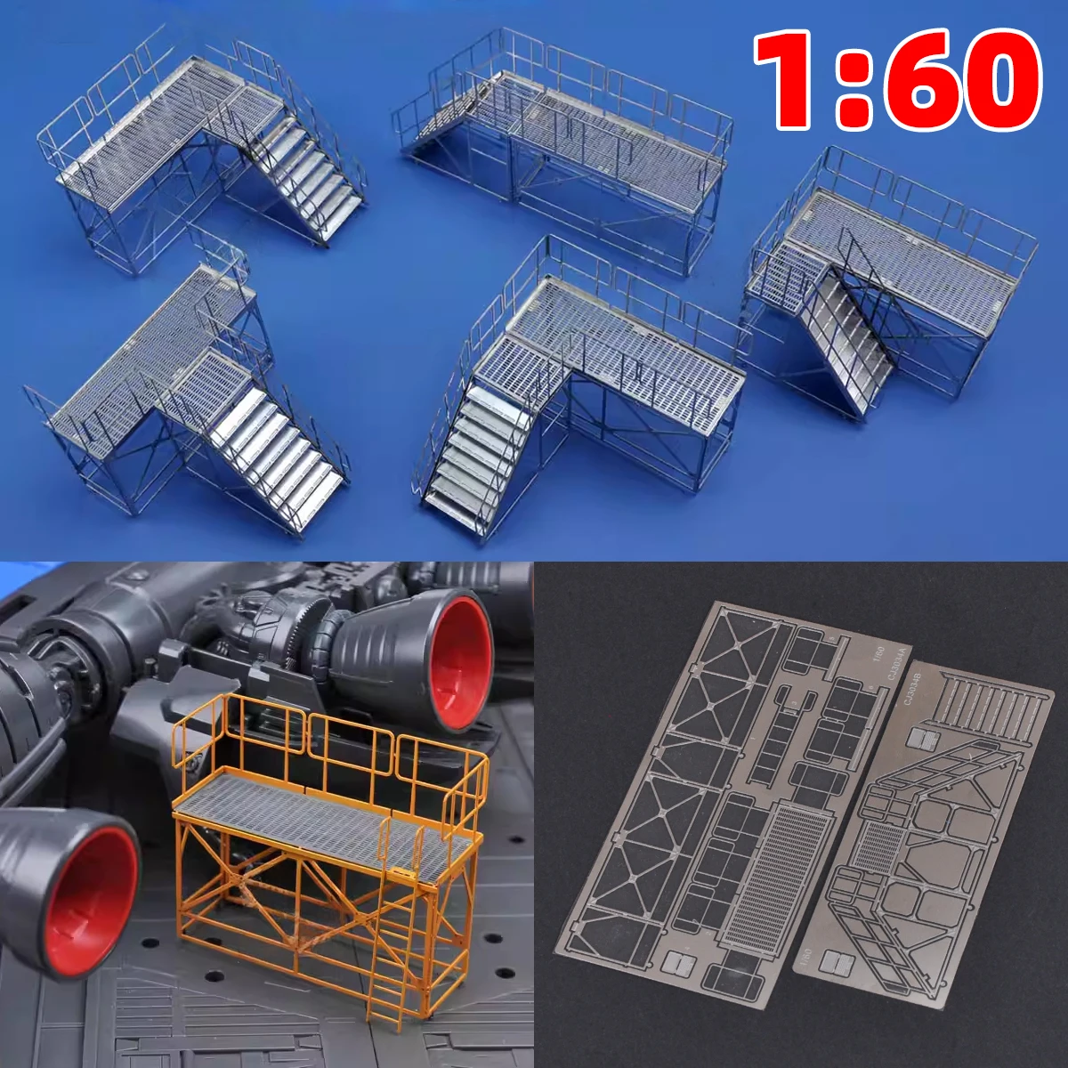 1/60 PE Scale Model Kit Maintenance Ladders Climbing Ladder Scaffold Computer Sand Table Diorama Models for Robot Mech Model PG