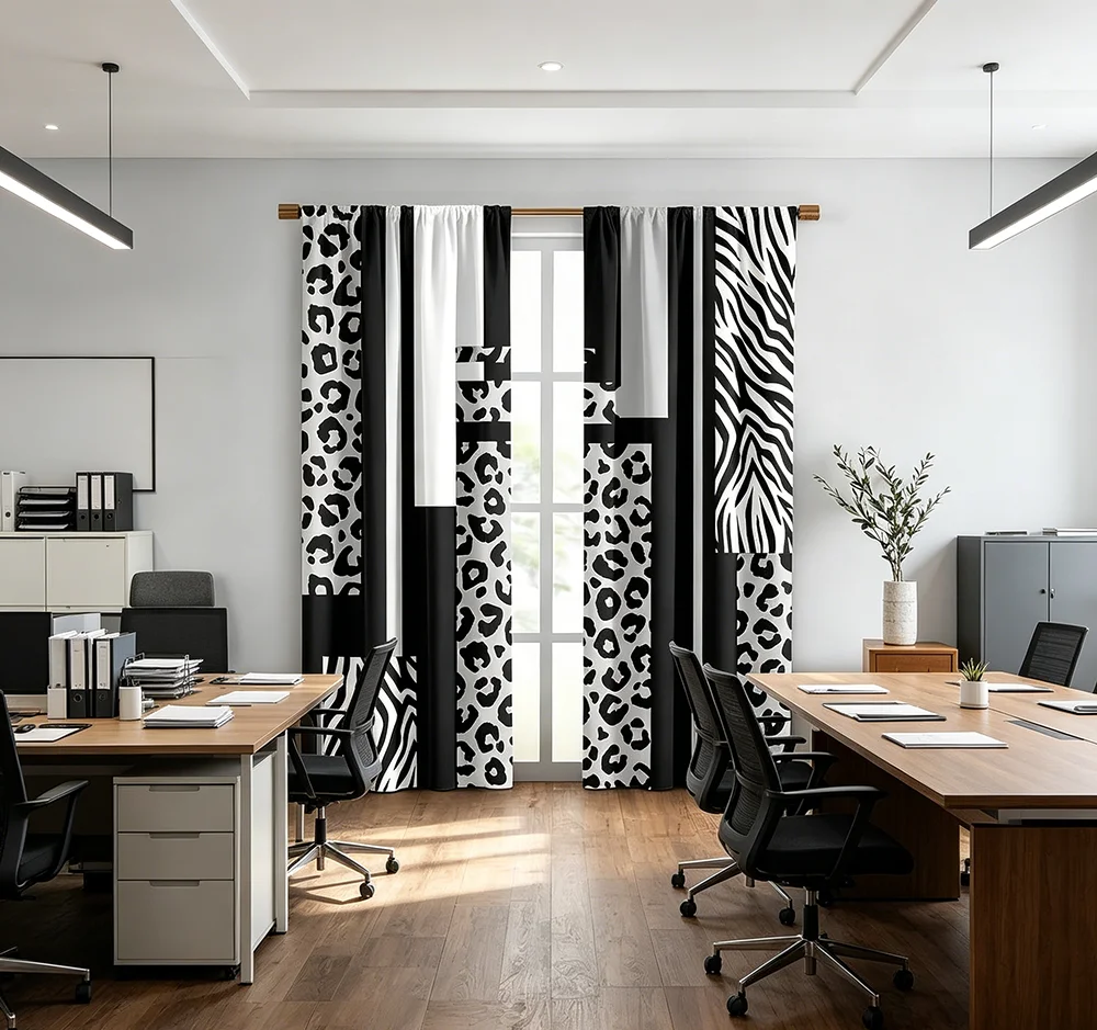 2PCS Digital Printed Curtains, Black White Patchwork Modern Minimalist, Rod Pocket Window Drapes for Living Room Bedroom Decor