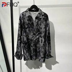 Pfq-刺繍入りレースシャツ,男性用,ファッショナブルな長袖,ルーズフィット,ストリートプリント,ラグジュアリー,21z1198