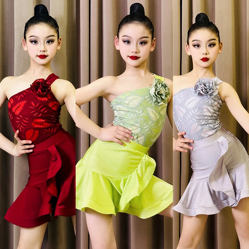 

3 Colors Kids Samba Rumba Ballroom Dance Competition Clothes Girls Latin Dance Costume Children'S Performance Dance Wear SL10068