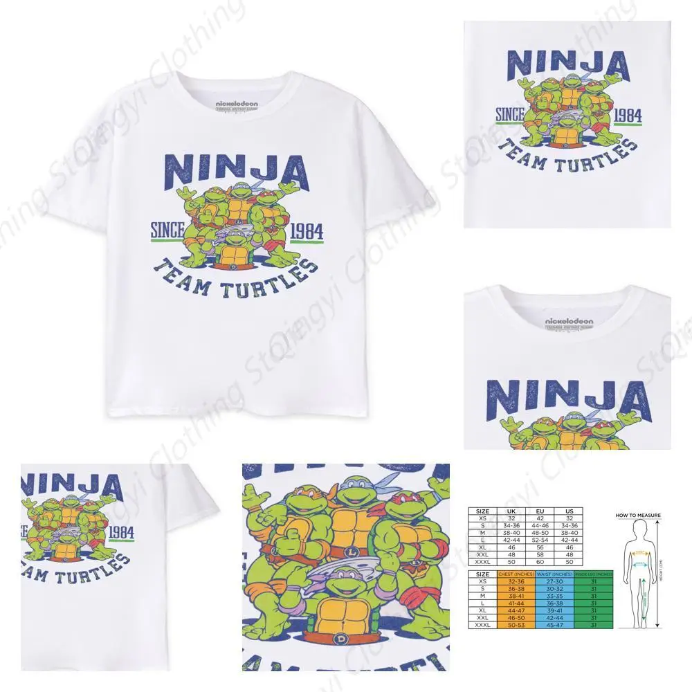 Mens T-Shirt | Team Turtles Retro Fashion Graphic Tee | TMNT Nostalgic 90s Cartoon Apparel White