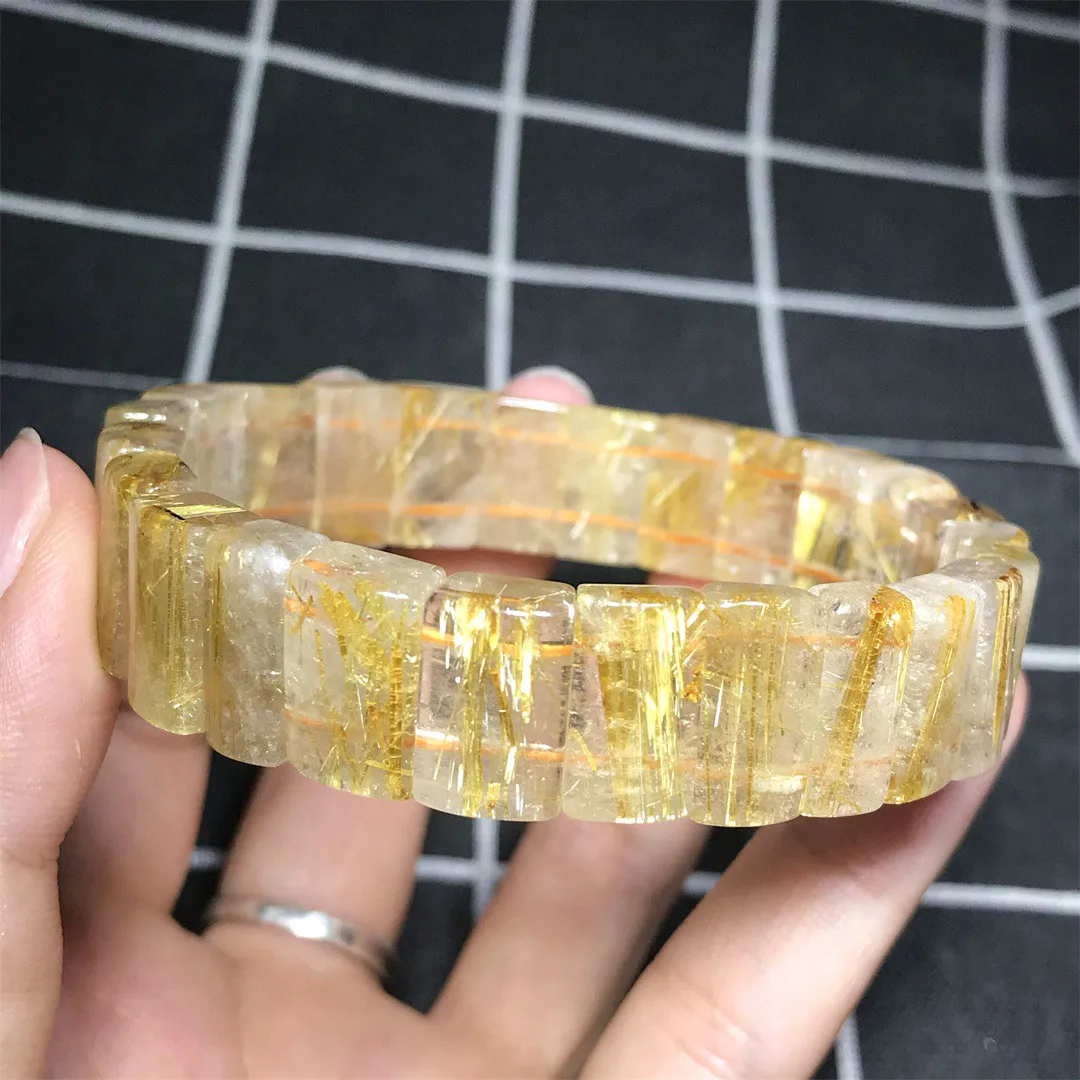 

Natural Gold Rutilated Quartz Bracelet Jewelry For Women Men Healing Wealth Titanium Crystal 14x9mm Beads Bangle Gemstone AAAAA