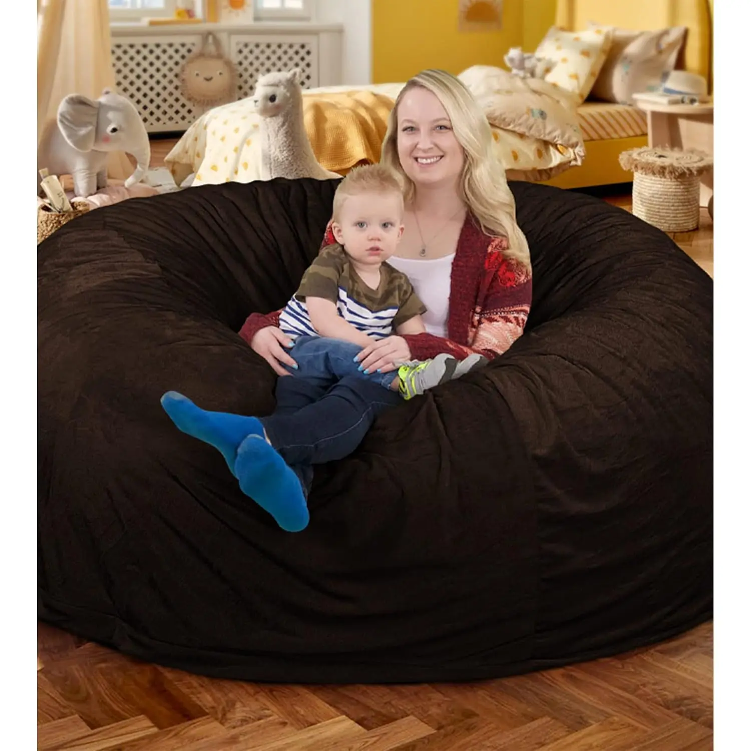 Oversized 6ft Bean Bag Chair & Footstool, Comfy Lounge Sofa for Adults, Soft Fur Furniture, Brown, Customized image 2