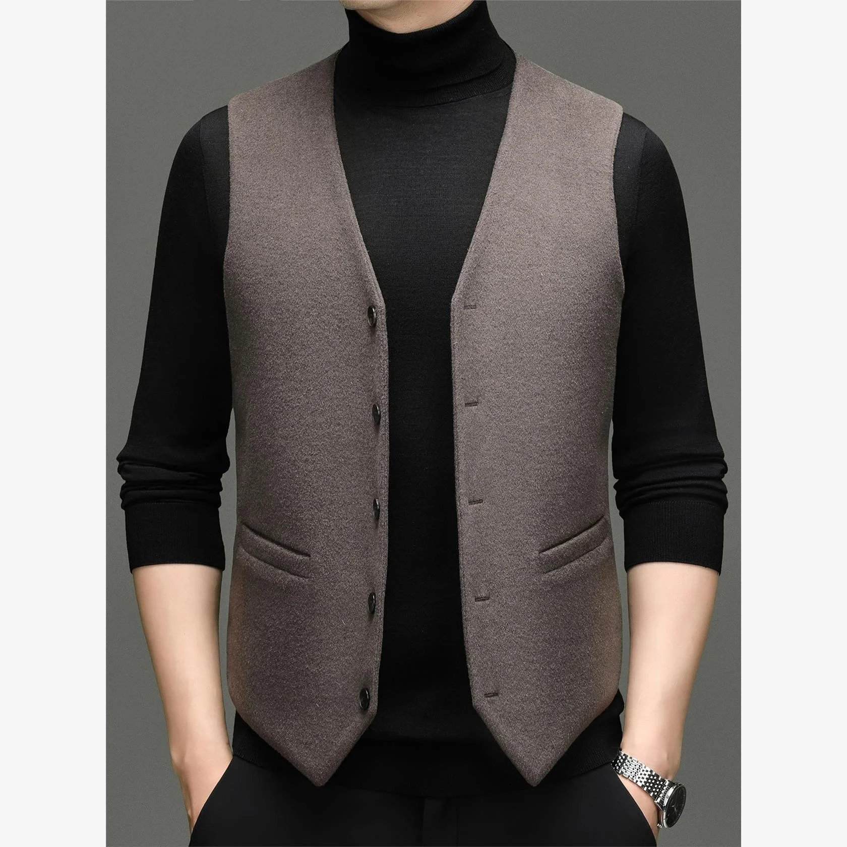 

Мужской легкий жилет с V-образным вырезом из гусиного пуха, модная теплая верхняя одежда из шерстяной смеси для молодежи