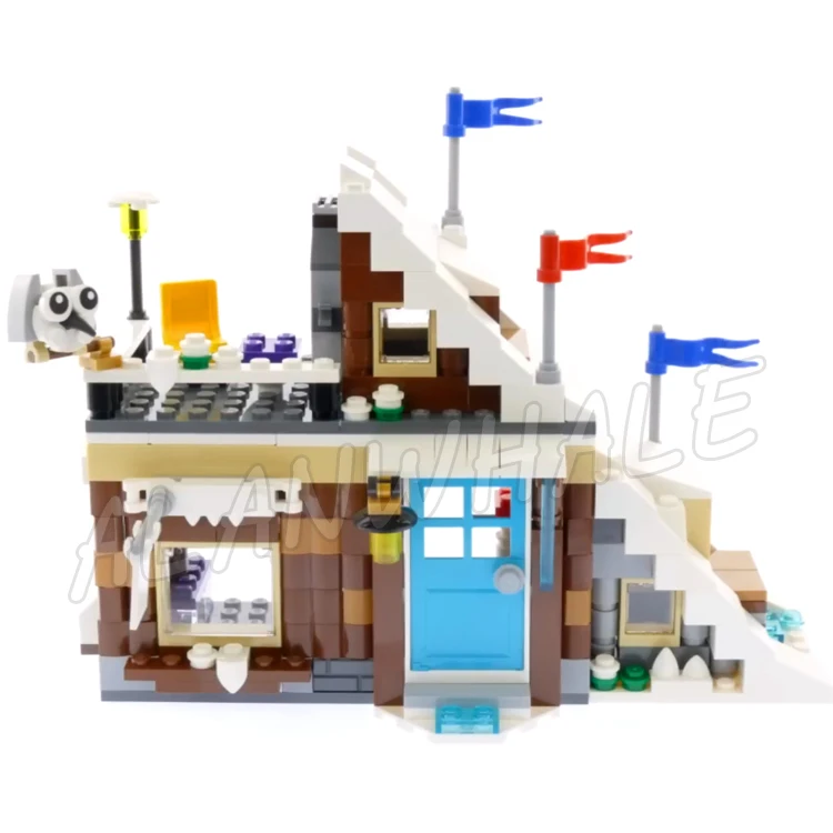 386 Stück Creator 3in1 Winterurlaub Skihütte Dach Ski Slope Bobsleigh Track 11048 Bausteinspielzeug Kompatibel mit Modell