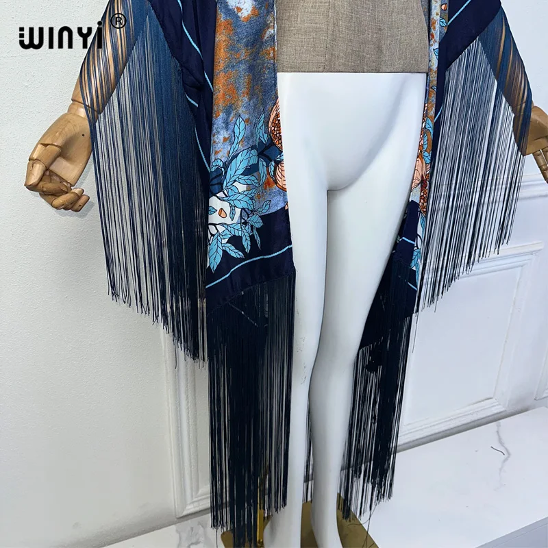 WINYI kimono letnia Bikini we wzory boho elegancka modny kardigan wakacyjna sukienka z frędzlami modny płaszcz odzież typu free size