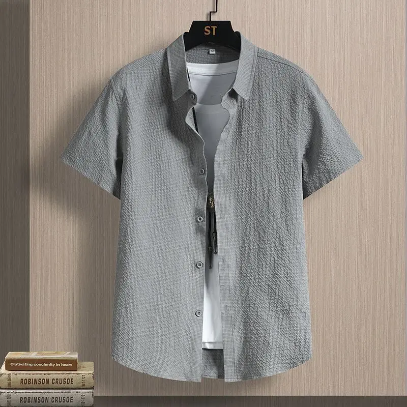 Lightweight Ice Silk Men's Casual Shirt Quick Dry Wear Resistant Sun Protection Short Sleeve Fashionable City Walk Summer 2026