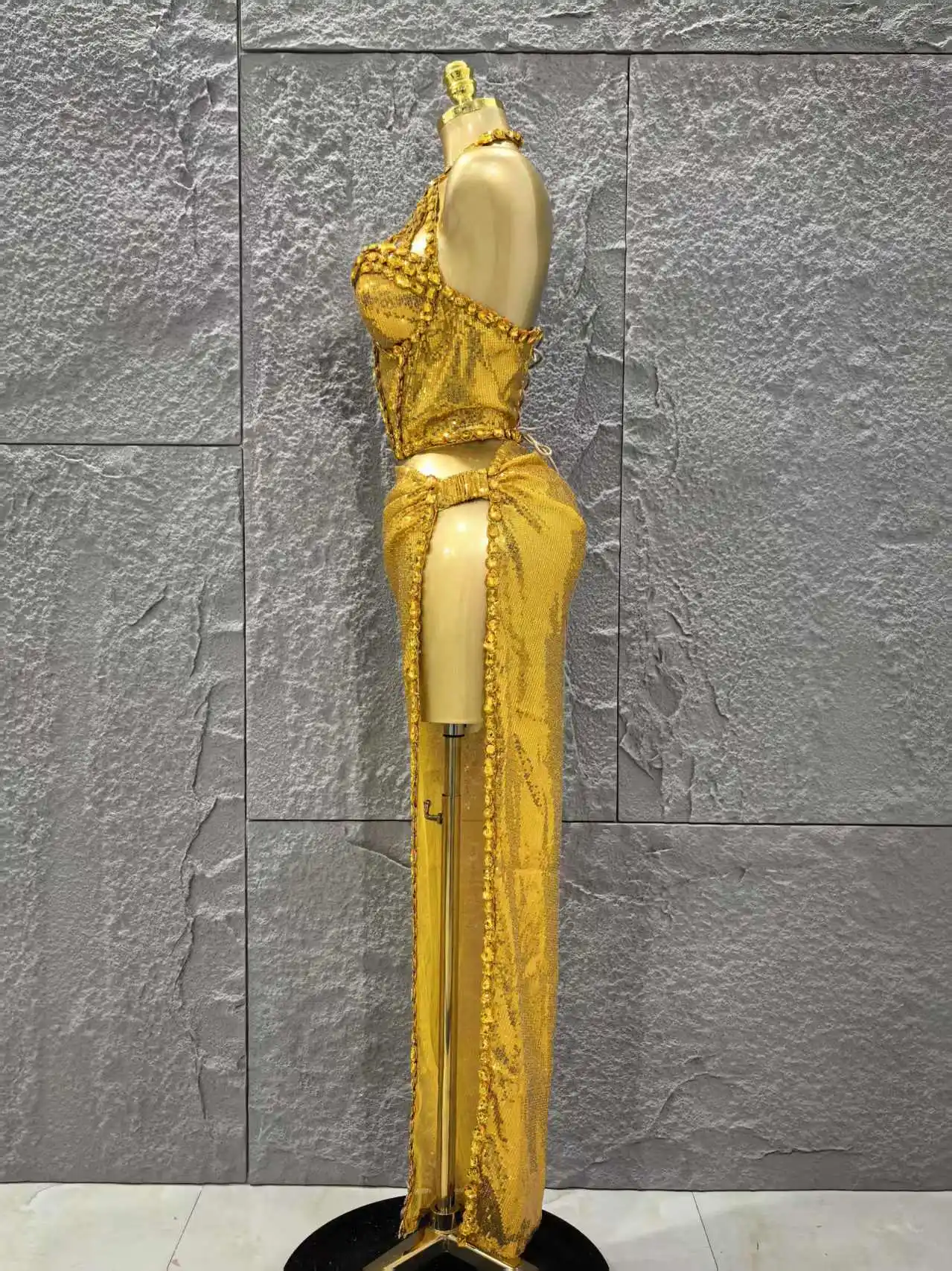 فاخر لامعة الماس الترتر الأحمر فستان طويل 2 قطعة مجموعة المرأة الجديدة مساء احتفال عيد ميلاد حفلة ملهى ليلي المرحلة