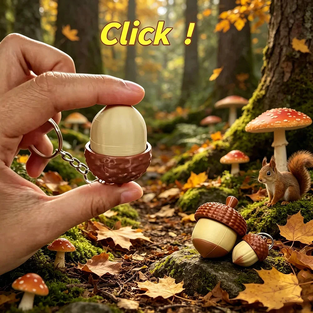 Acorn Shaped Fidget Click Keyring Nature Sensory Stress Relief Pocket Toy Pendant Keychain for Anxiety Relief Novelty Gift
