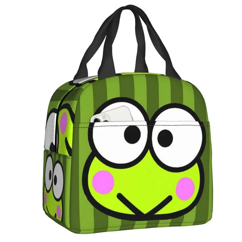 Borsa Tote per il pranzo isolata con rana dagli occhi grandi Keroppi personalizzata per le donne borsa termica portatile Bento Box School