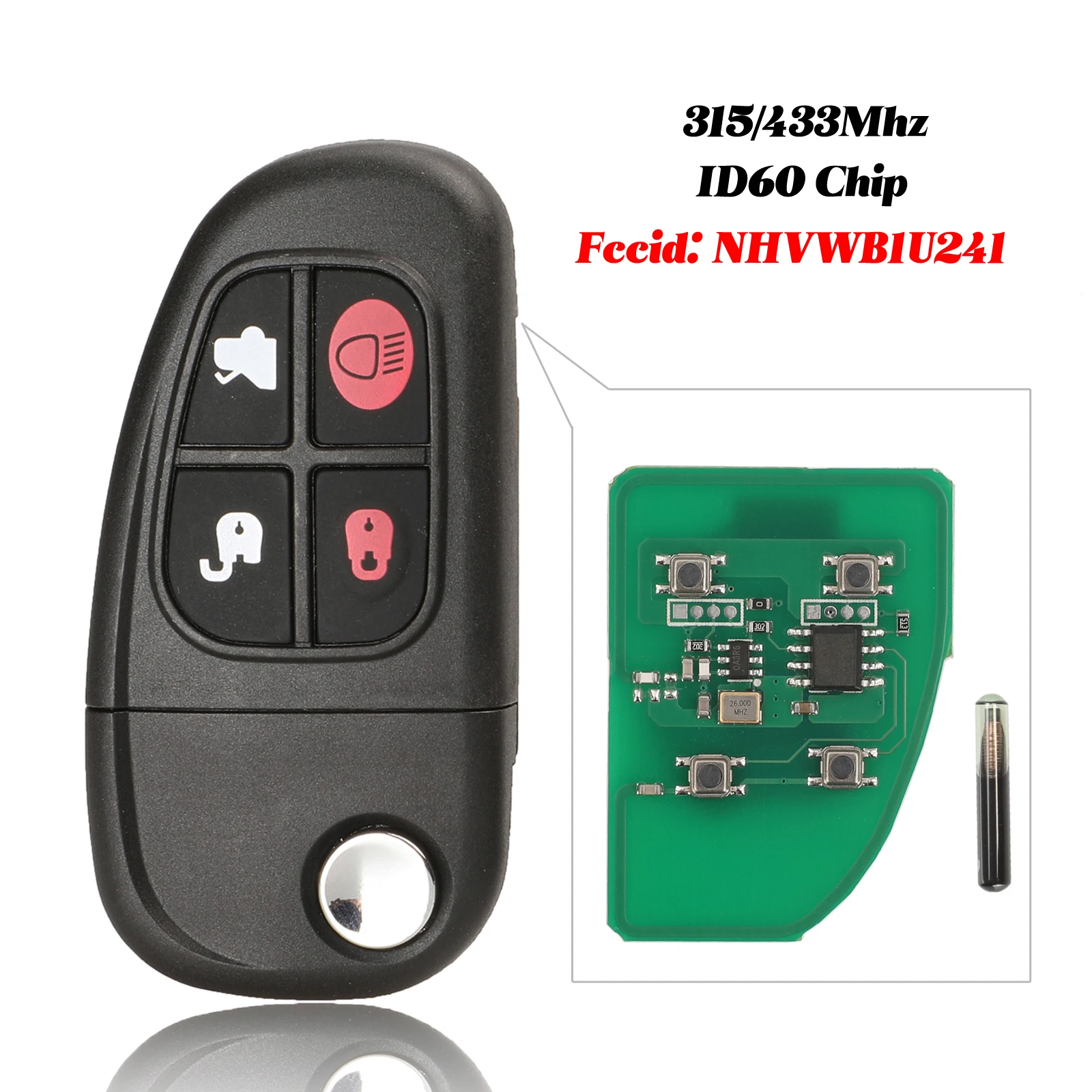 

Jingyuqin NHVWB1U241 для Jaguar X-Type S-Type 1999-2009 XJ XJR 315 МГц 433 МГц 4D60 Чип Flip Дистанционный ключ 4 кнопки Fo21 Blade