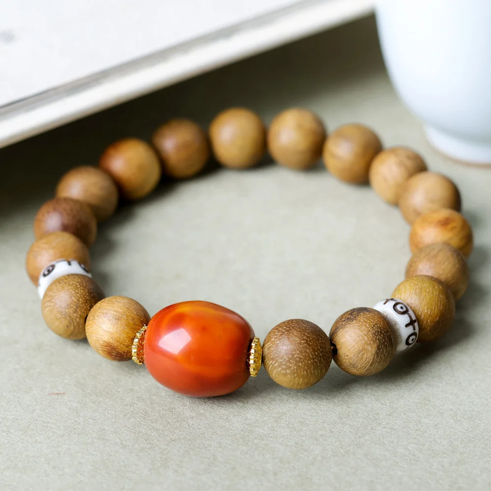 2025 Autumn New Yellow Qinan Agarwood Bracelet Original Cultural Play Warring States Red Chinese Style Bracelet