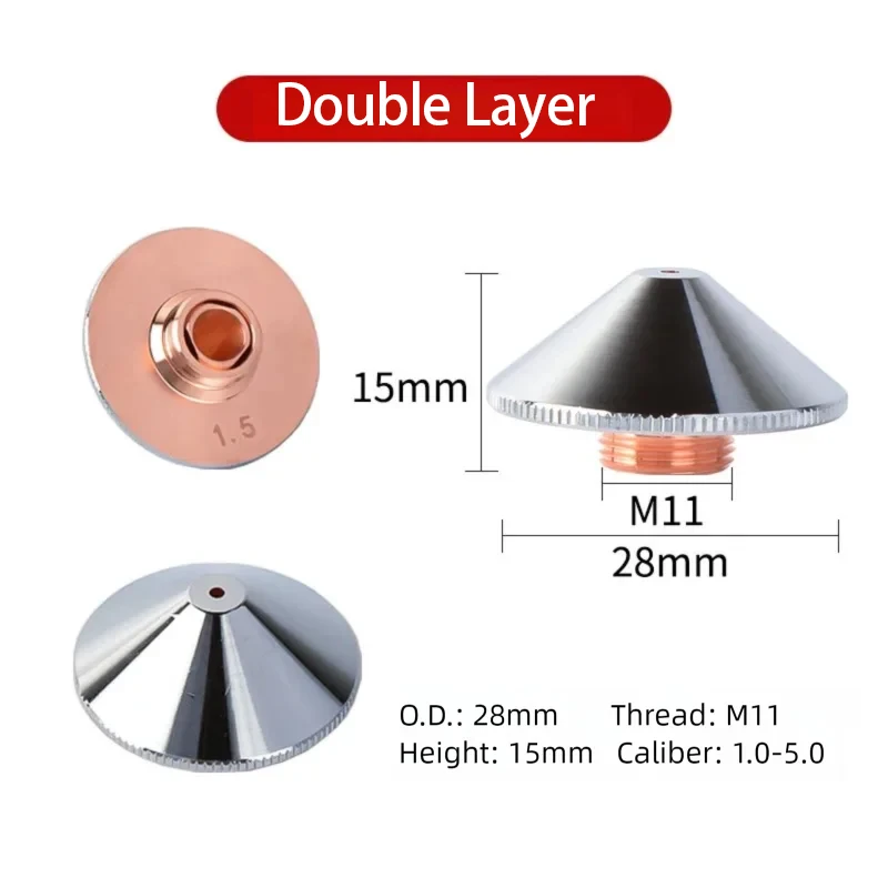 

Fiber Cutting Head Laser Nozzle Double Chrome-plated Layers D28 Caliber 1.0-5.0mm for Raytools Empower Head