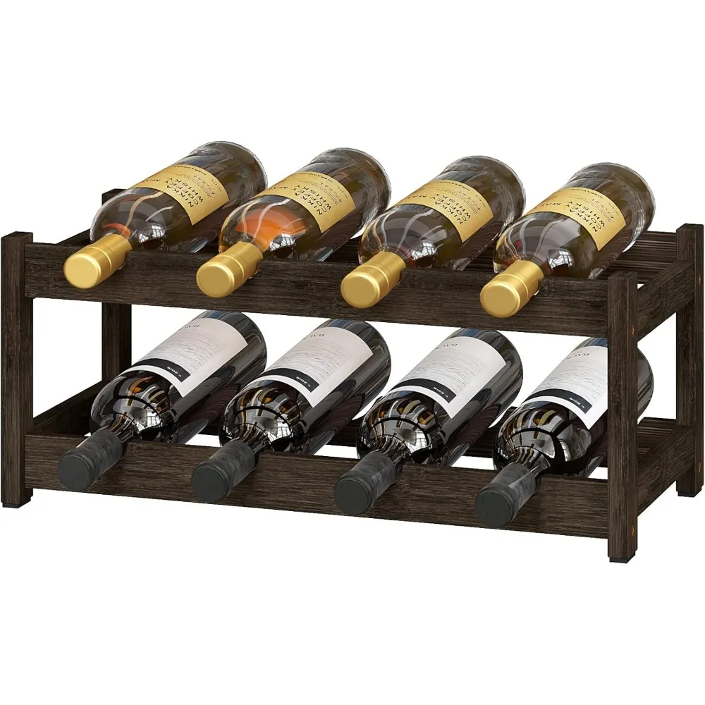 

2-Tier Bamboo Wine Rack Holds 8 Bottles, Space-Saving Countertop Storage for Bar Kitchen Pantry