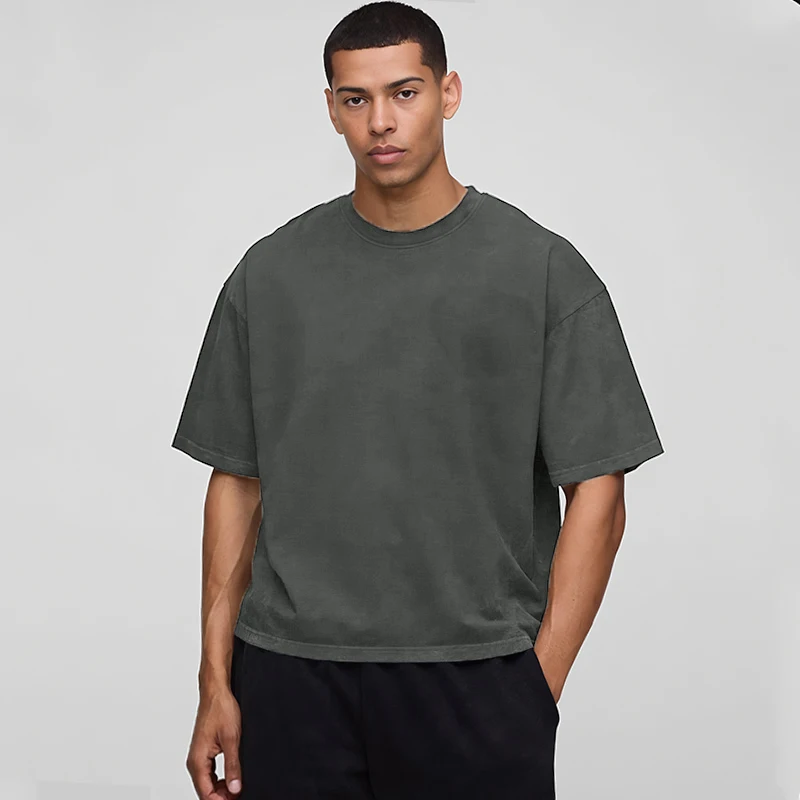 الأساسية المتضخم Boxy صالح طاقم الرقبة تي شيرت رجالي موضة جديدة 100% القطن نصف كم تي شيرت الصيف ملابس رياضية فضفاضة غير رسمية #2