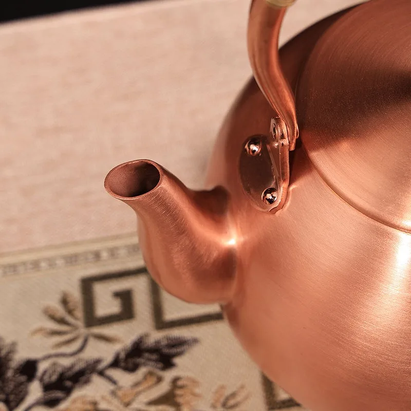 Thickened Pure Copper Teapot Carved Lotus Pattern Rope‑Wrapped Handle For Open‑Fire Kung Fu Tea Home Use