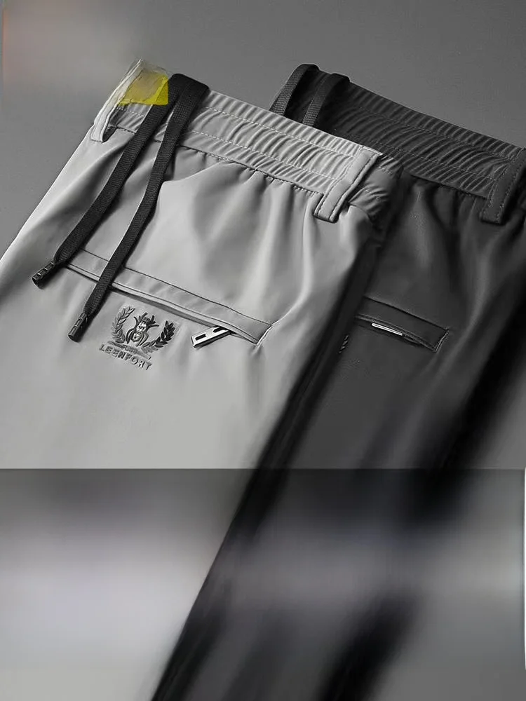 

Ice Silk Casual Pants for Men Summer Thin Straight Leg Qui Dry Sports Trousers Loose Fit Comfortable Cotton Blend