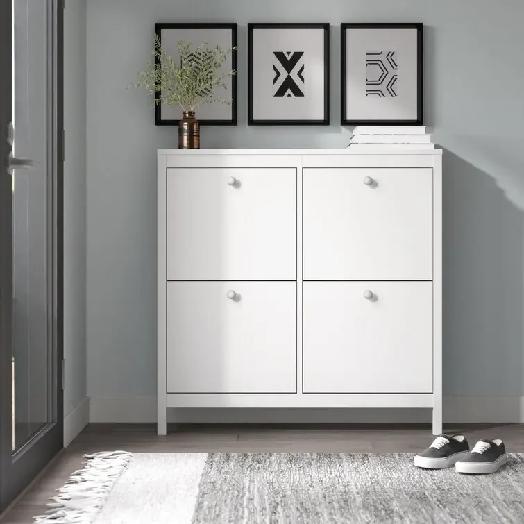 L ForFactory Simple Design High Quality White Wood Shoe Cabinet Scarpiera With Doors Q