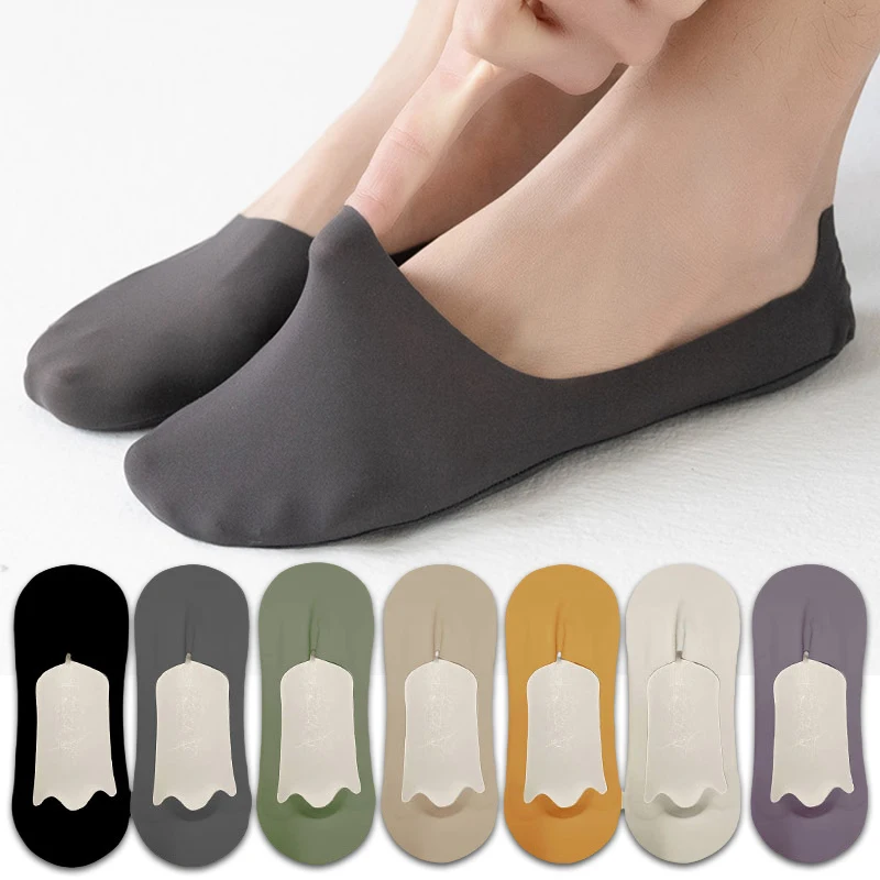 

5pairs Men's Cotton Socks Summer Breathable Ultra-thin No Show Ice Silk Sock Silicone Non-slip Bottom Absorb Sweat Men Boat Sock