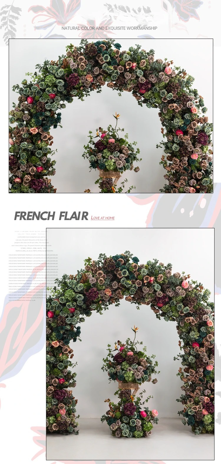 2,4 m U-förmiger künstlicher Blumenbogen, dunkelrote Rosenblumenreihe, Hochzeitsbühnenhintergrund, Veranstaltungsortdekoration, künstliche Blumendekoration – Detail 2