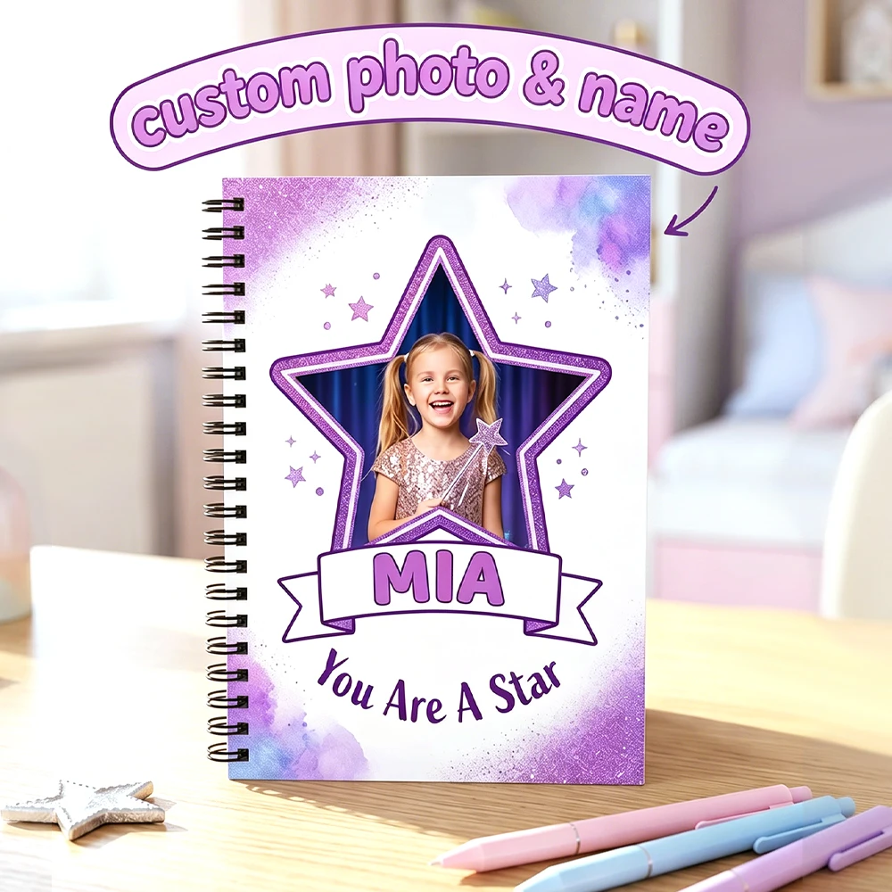 1pc Personalised Custom Photo & Name Journal Notebook,Girls Birthday Gift,Back To School Season,Diary Writing,Creative Journal