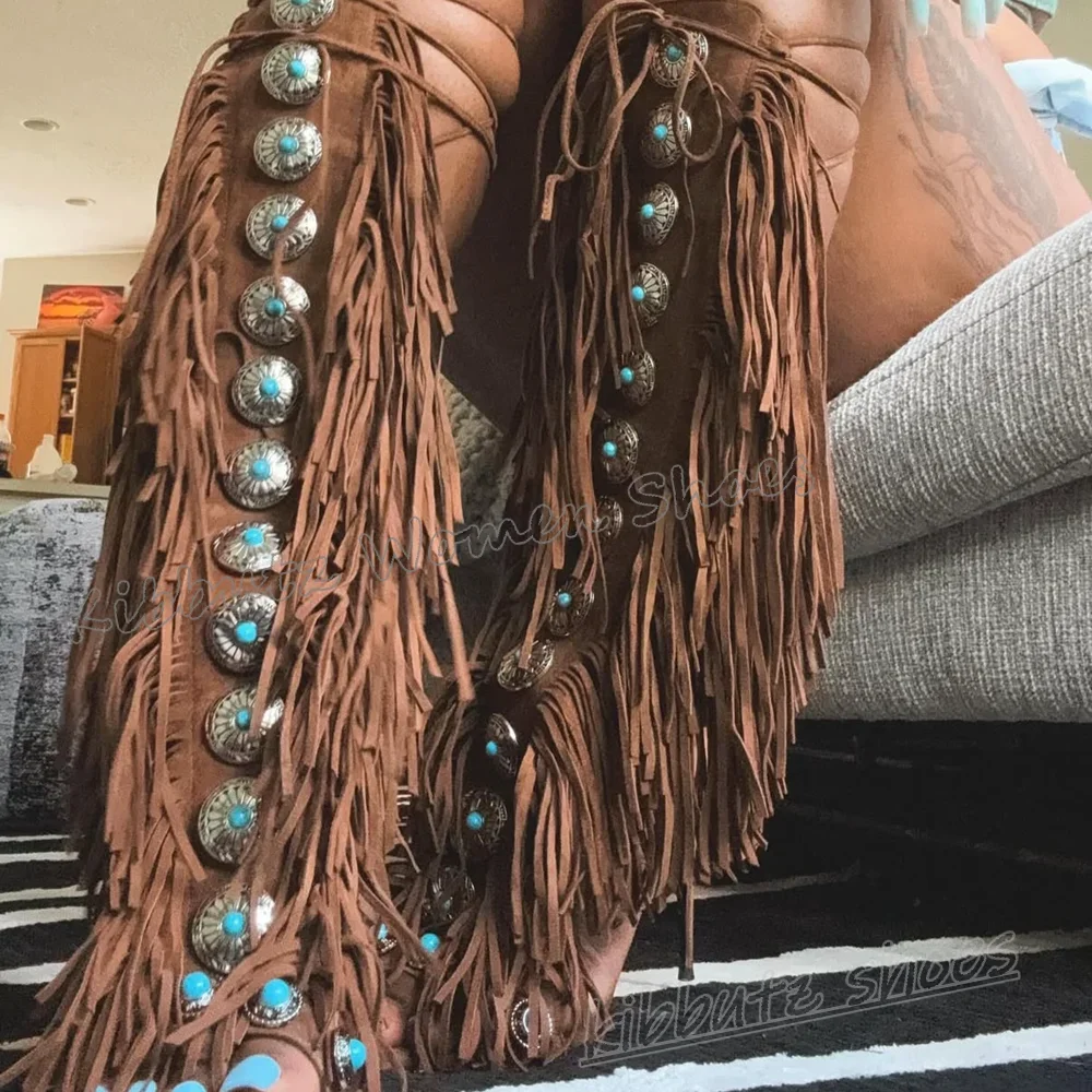 

Tassels Sandals Knee High Boots Crystal Glossy Fashion Novelty Luxury Elegant Concise Sexy Summer Beach Spicy Girls Shoes Newest