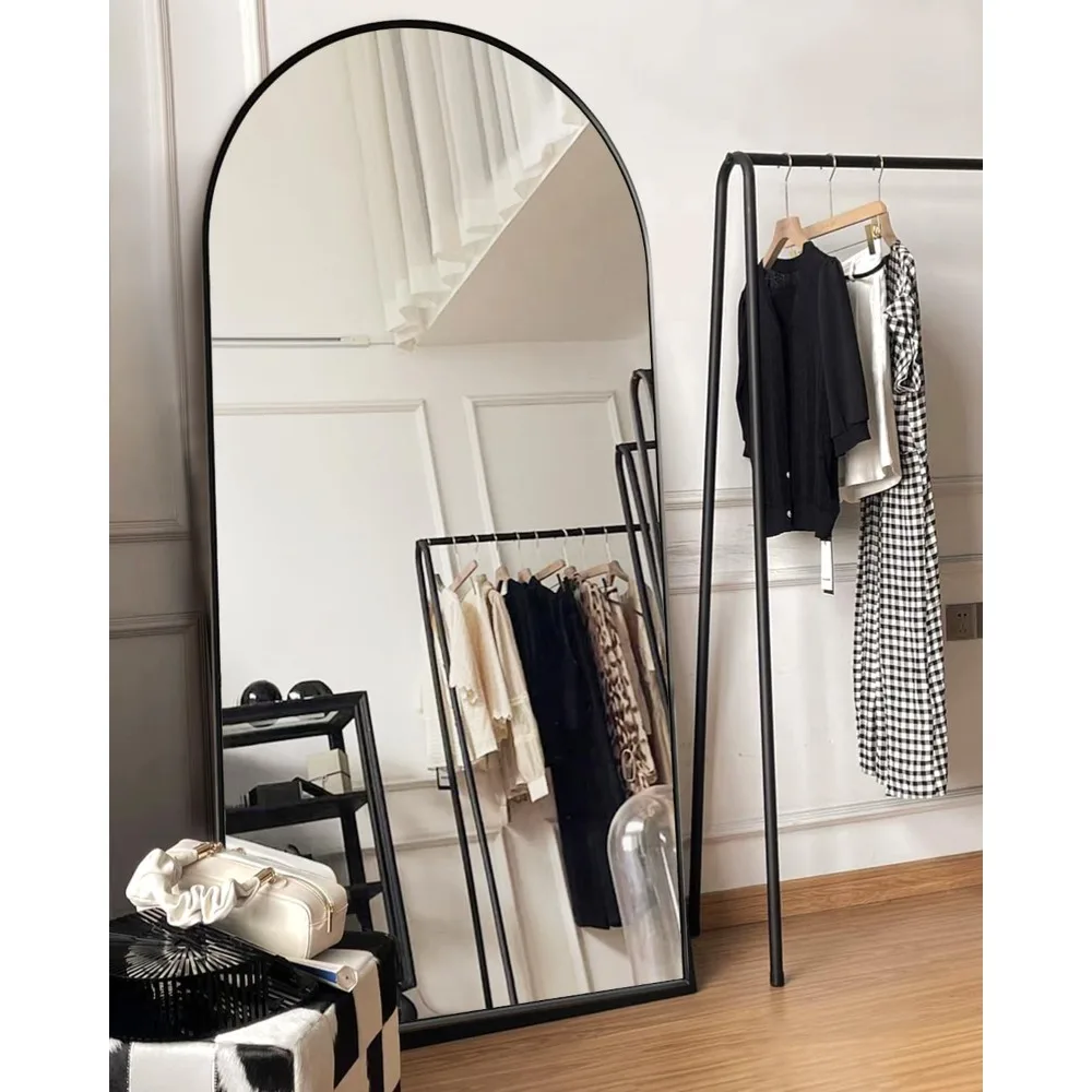 

76"x34" Large Mirror Arched Full Length Floor Mirror with Stand, ,Black,Full Body Mirror for Bedroom or Living Room