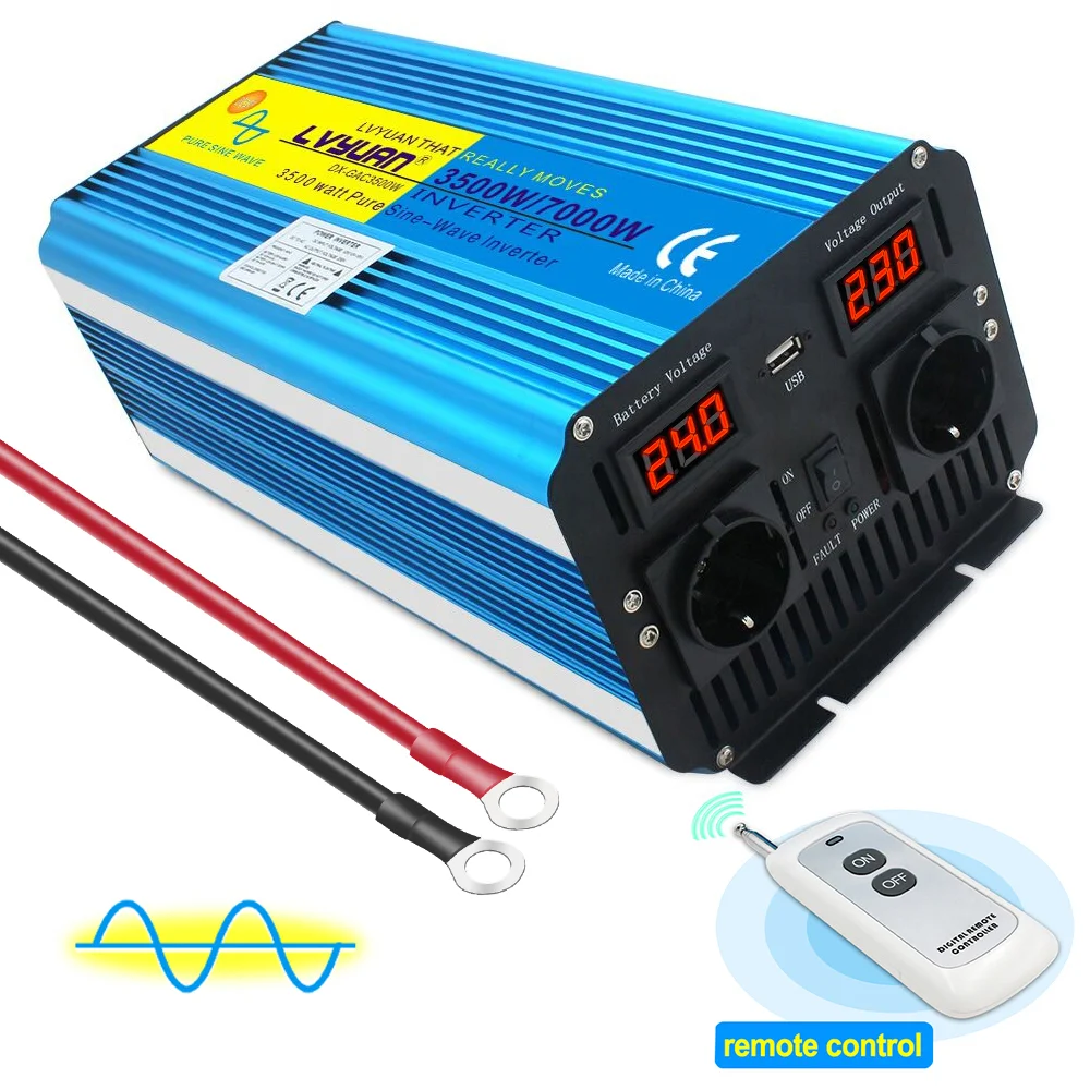 Imagem -04 - Inversor Solar de Onda Senoidal Pura Transformador de Tensão Conversor Display Led Carregamento Usb Soquete Duplo 12v 24v 220v 7000w