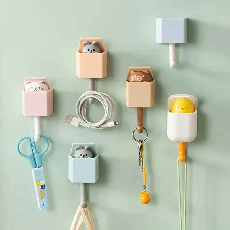 Wall Key Holder Cat Key Hooks Stickers Keychain Hanging Organizers Self Adhesive Storage Racks Hook for Keys Towels Coat Home