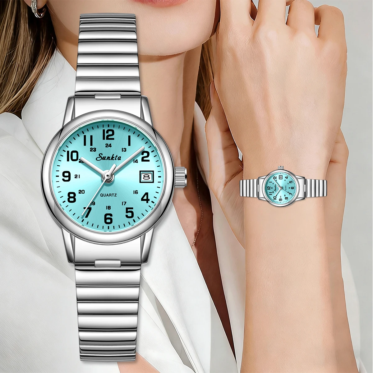 

Sunkta Elegant New Quartz Wristwatch for Women Luxury Stainless Steel Waterproof Date Women's Watches Casual Ladies Watch Gifts