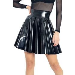 Women Plus Size Faux Leather Pleated Skirt Solid Short Casual Streetwear Stretch PVC A-Line Mini Skirts Party Summer NEW Custom