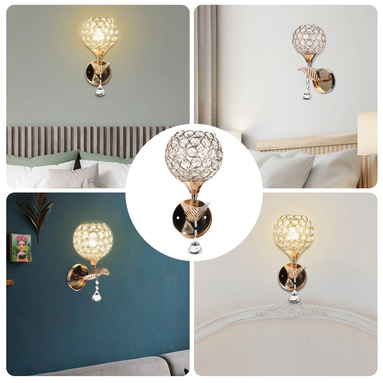 

1Set Modern Crystal Wall Lamp Bedside Light Golden Indoor Bedroom Aisle Decorative Lighting Bedside Lamp Interior Lights