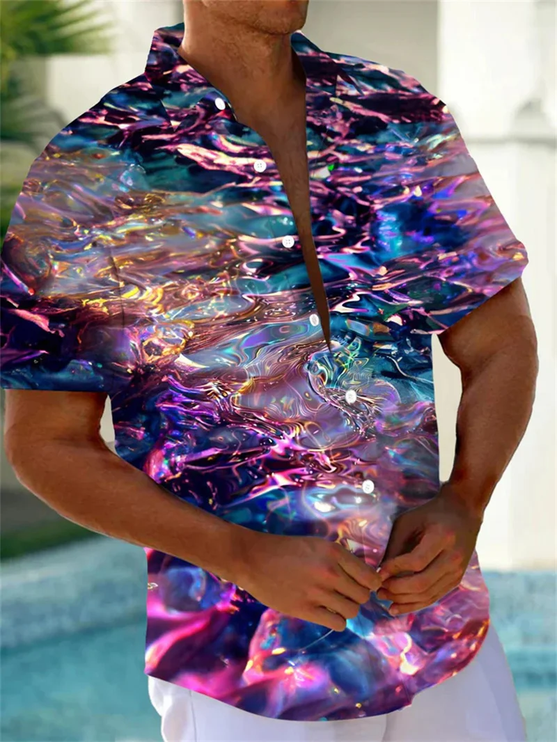 

2025 new fashionable gold luxury striped printed men's short sleeved shirt with European and American popular style