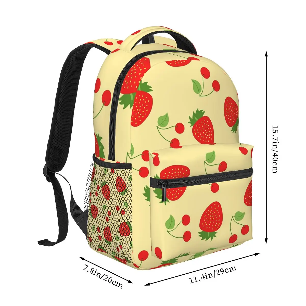 Cherry And Strawberry Pattern, Fruits Backpacks Boys Girls Bookbag Students School Bags Cartoon Travel Rucksack Shoulder Bag