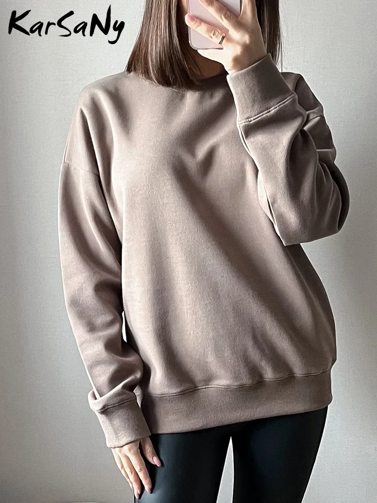 KarSaNy Women Pink Sweatshirts O Neck Oversize Tops Long Sleeve Women\'s Basic Sweatshirts Oversize For Women Loose Clothing