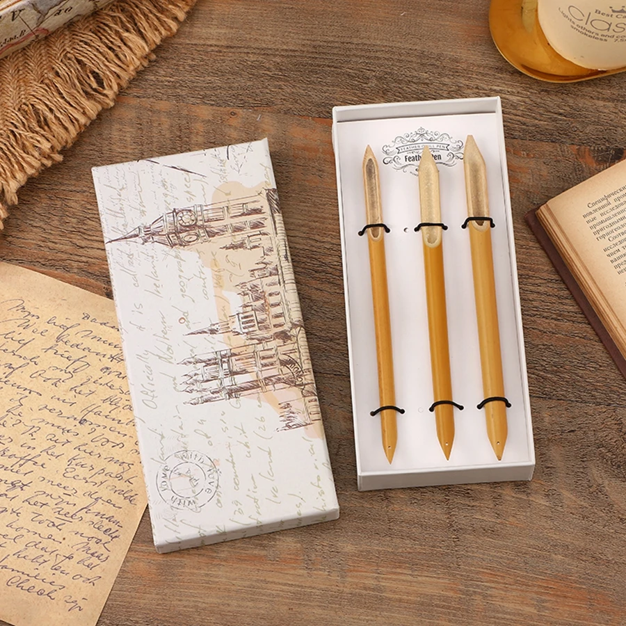 1 set di penne in bambù naturale con 3 spessore diversi per gli amanti della calligrafia per esercitarsi con penna a immersione per calligrafia, carattere gotico adatto