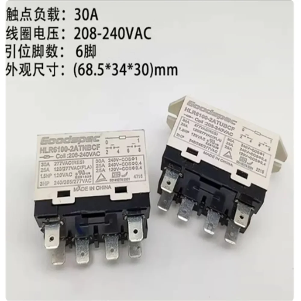 

relay HLR6100-2ATNBCF HLR6100-2ATUBCF 208-240VAC 30A 6 pin 1piece