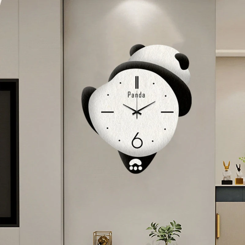 Reloj de pared de Panda lindo, reloj de dibujos animados para dormitorio familiar, decoración para habitación de niños, reloj colgante de pared silencioso sin punzón