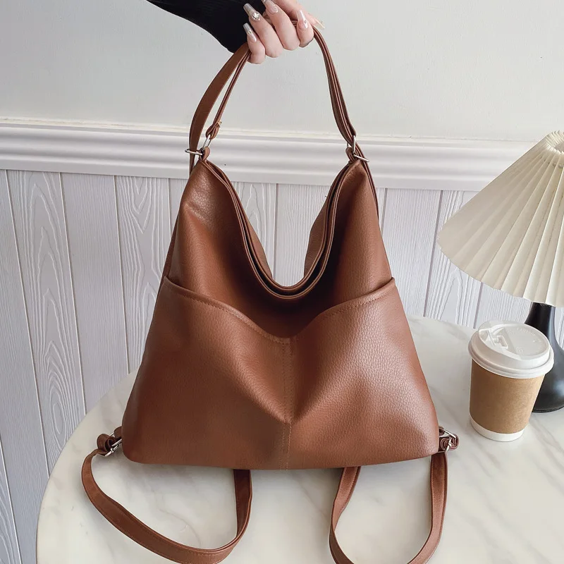 

Simple Solid Color Shoulder Bags for Women Versatile Large Capacity Ladies Crossbody Bag Autumn Female Pu Leather Backpack Tote