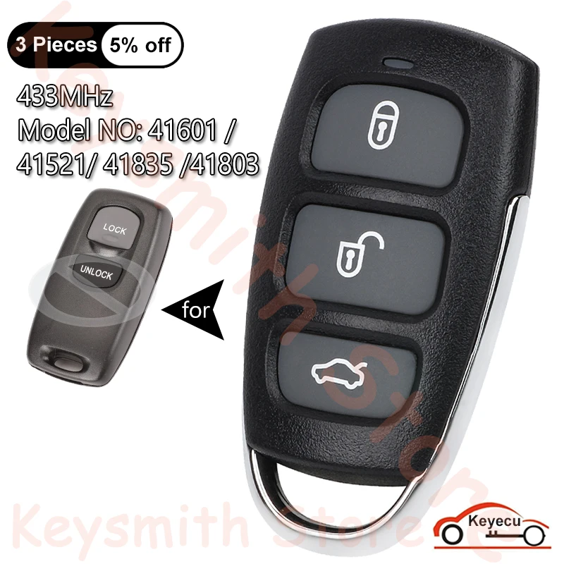 KEYECU 433MHz for Mazda 2 3 6 323 626 1999-2009 Auto Upgraded Remote Control Key Fob Model NO: 41601 / 41521 / 41835 / 41803