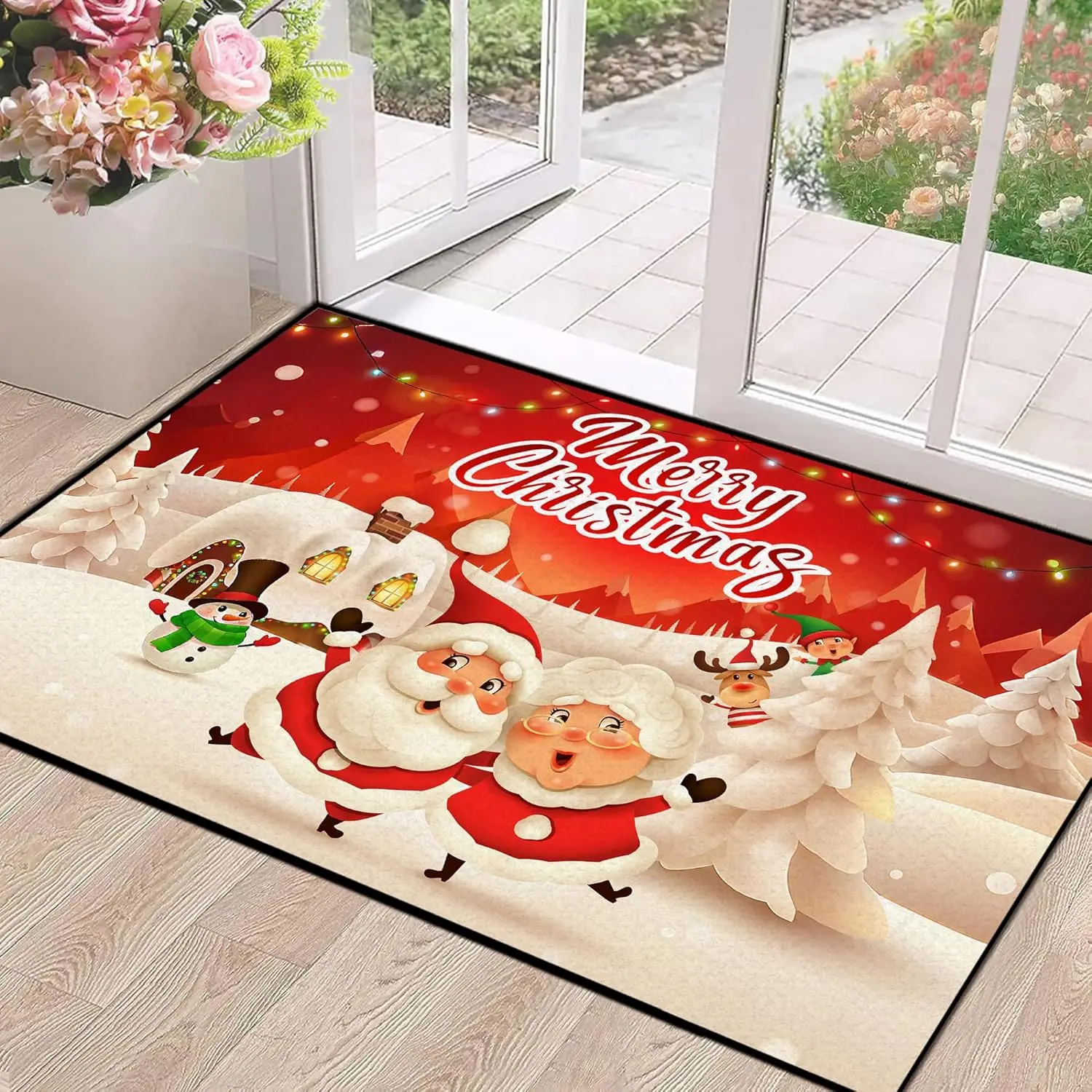 Merry Christmas Rug,Christmas Trees Decorative Indoor Bedroom Xmas Winter Welcome Door Mat Anti-Slip Rubber Area Rug Seasonal