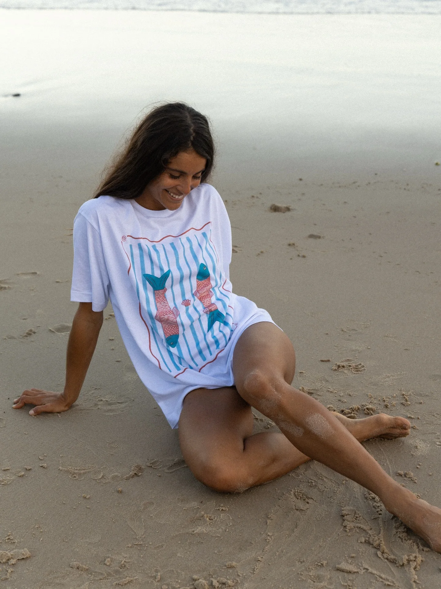 Retro American Summer Ocean Vacation Printed Loose Cotton Short Sleeve T-Shirt for Women round Neck Casual Fit Tee