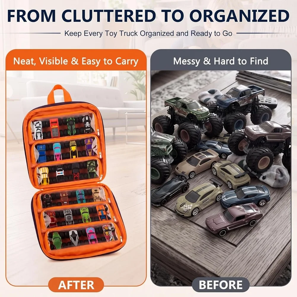 Navy Toy Car Storage Bag 30 Slot Clear Display Window Backpack Case For 1:64 Scale Trucks Travel Organizer Home Organization