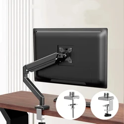 Single Fully Adjustable Gas Spring Monitor Arm Support Max 32 Inch, Single Monitor Desk Mount with Clamp/Grommet Mounting Base